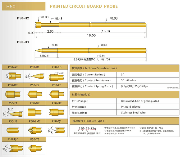 P50測(cè)試探針規(guī)格、P50測(cè)試探針選型、測(cè)試探針廠家